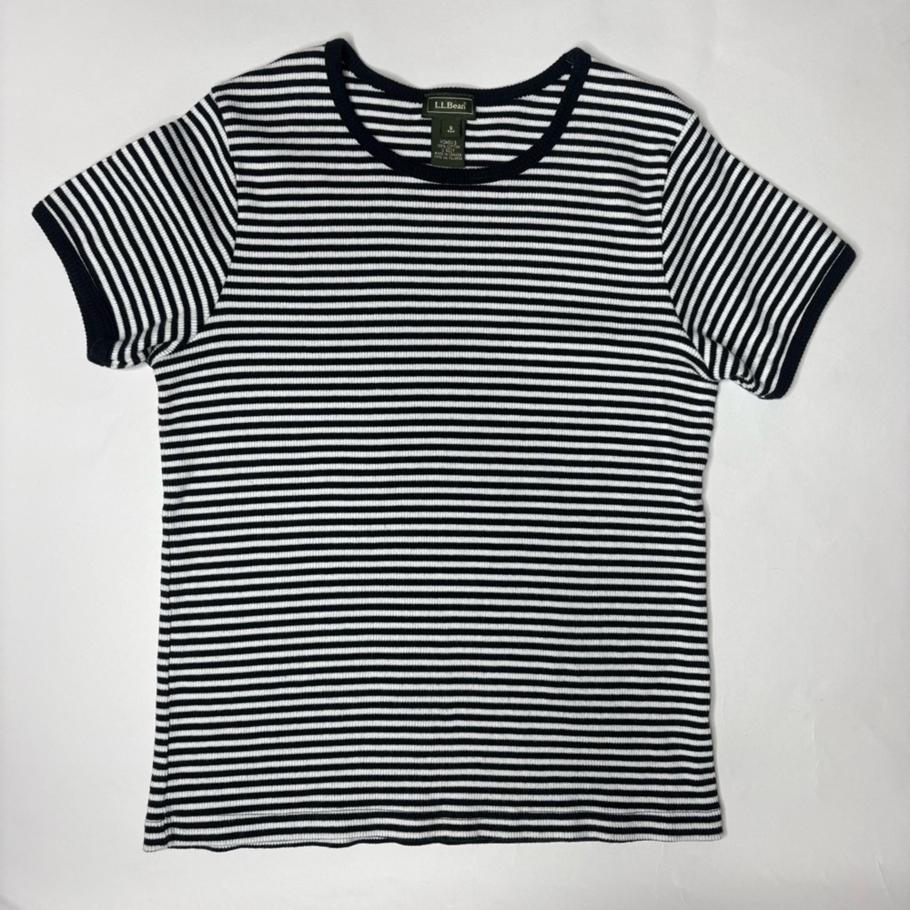 L.L. Bean Black and White Striped Tee